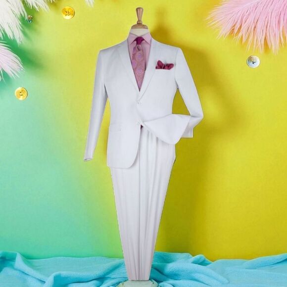 APOLLO KING MEN'S 2 PIECE MODERN FIT SOLID WHITE EXECUTIVE SUIT. 5604 - Picture 1 of 2